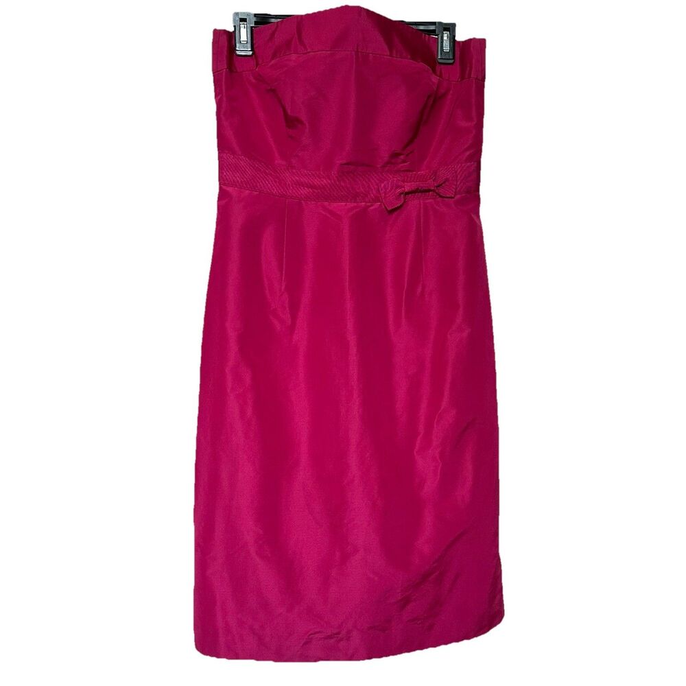 Silk J Crew Formal Dress 8 Strapless Midi Raspberry Bow Wedding Dance Formal